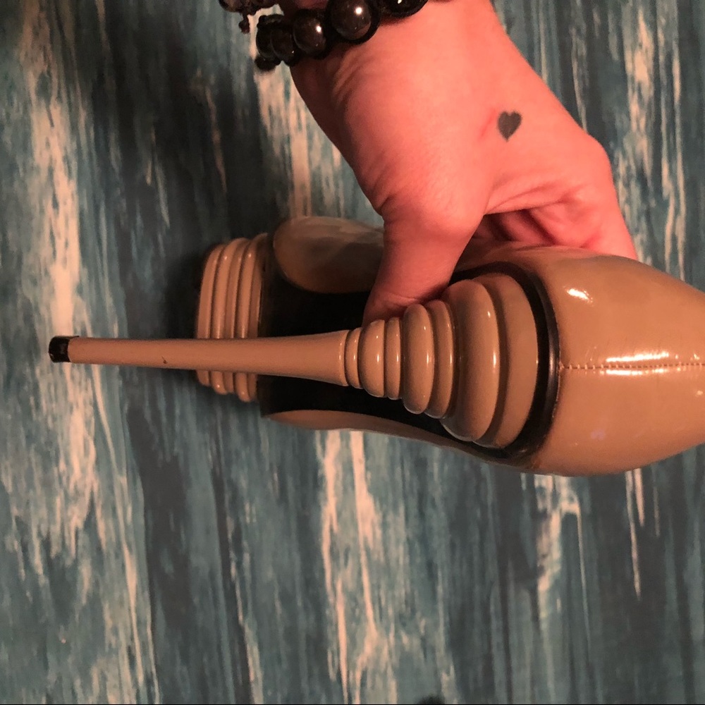 LK Avant-garde tan pumps unique high heels so cute - Picture 8 of 8